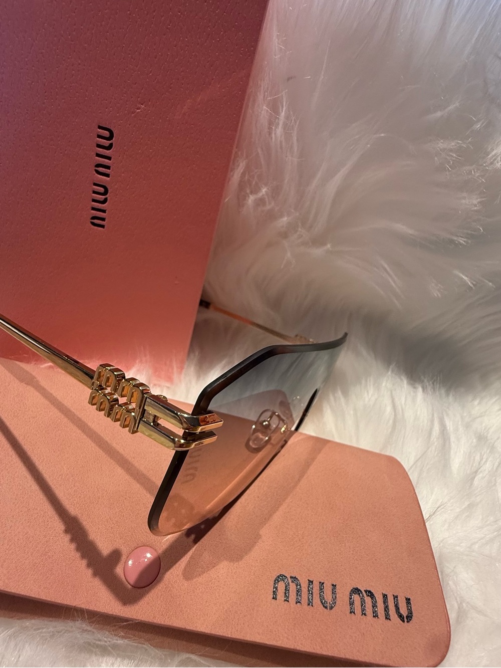 Miu Miu Pink Gradient Rimless Sunglasses with Gold Accents